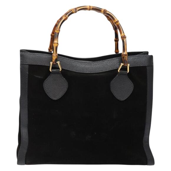 GUCCI Bamboo Hand Bag Suede Leather Black Gold 002 2853 0260 0 - Picture 3 of 13